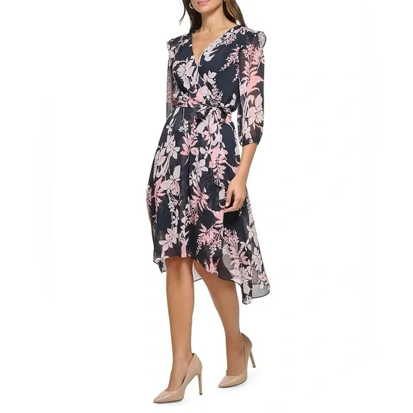 Tommy Hilfiger Navy Blue Floral Midi Dress - New - Size 12 - Picture 1 of 7